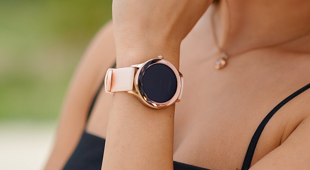 Smartwatch GARETT Women Elise ekran bateria pasek wykonanie odporność funkcje monitoring pomiar aplikacja łączność odbieranie dzwonienie