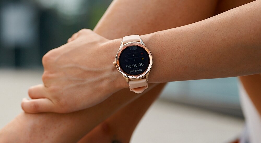 Smartwatch GARETT Women Elise ekran bateria pasek wykonanie odporność funkcje monitoring pomiar aplikacja łączność odbieranie dzwonienie
