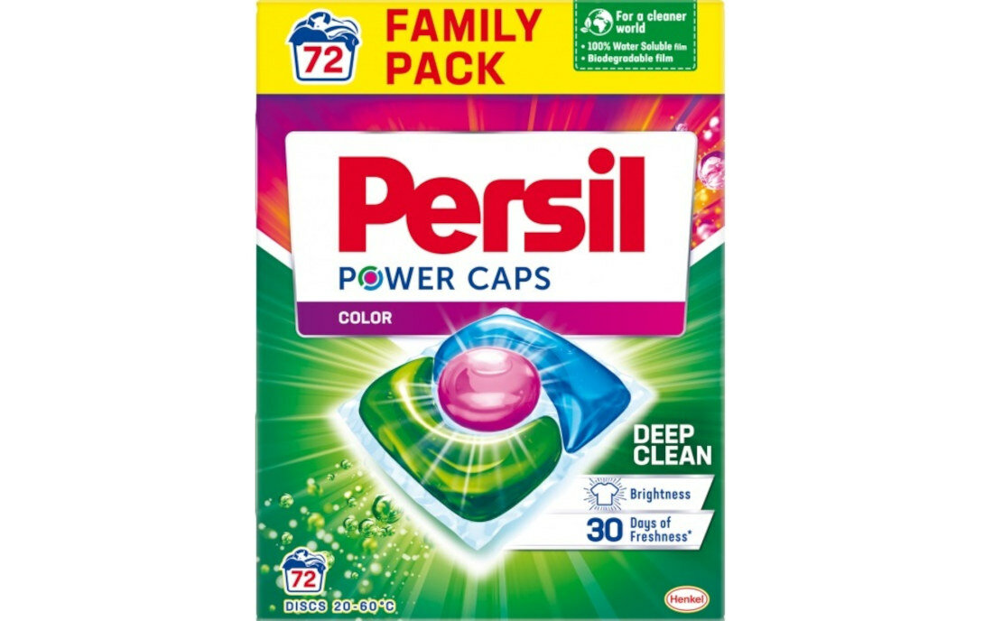 Kapsułki do prania PERSIL POWER CAPS COLOR 72 szt. technologia Deep Clean Plus nieskazitelna czystosc dlugatrwala swiezosc usuwa nawet najtrudniejsze plamy