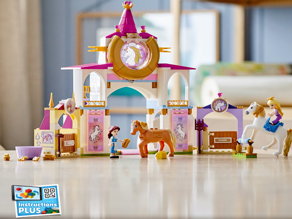 LEGO Disney Królewskie stajnie Belli i Roszpunki 43195 dokładne instrukcje budowania bepłatna aplikacja LEGO Instructions PLUS przybliżać oddalać i wizualizować projekt