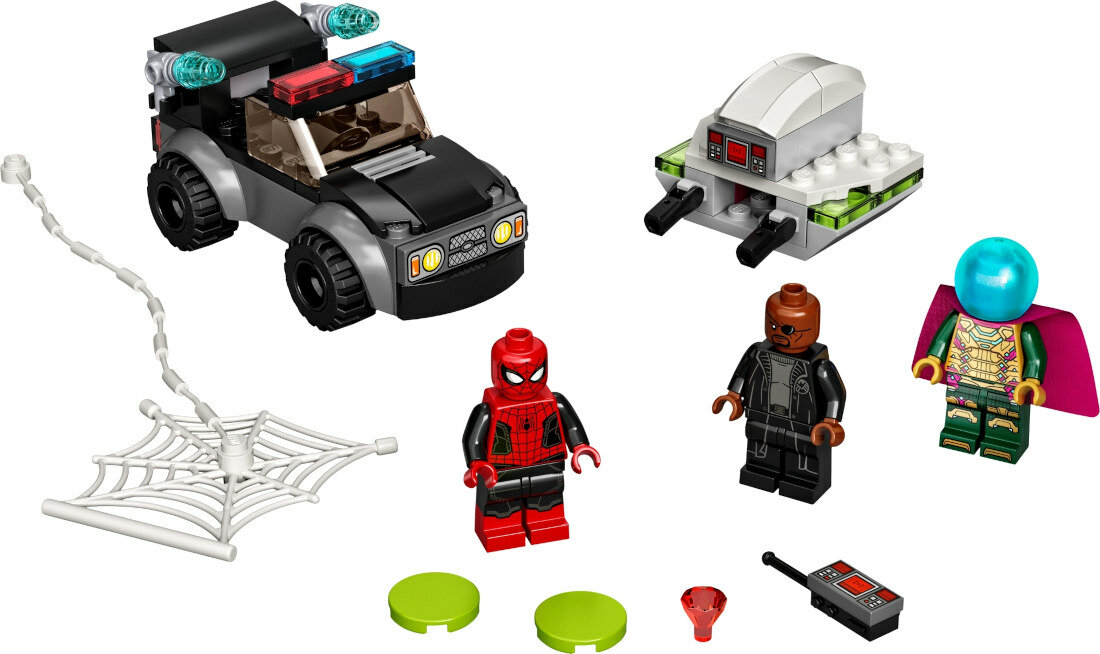 LEGO Marvel Spider-Man kontra Mysterio i jego dron 76184 minifigurki popularnych postaci terenowka do zbudowania skradziony rubin oraz uzbrojony dron z pilotem zdalnego sterowania wyposazenie zestaw komplet akcesoria