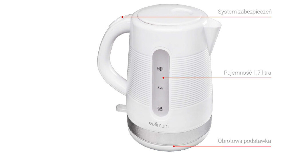 Czajnik OPTIMUM CJ-1808 cechy szczególne pojemność kontrola stal