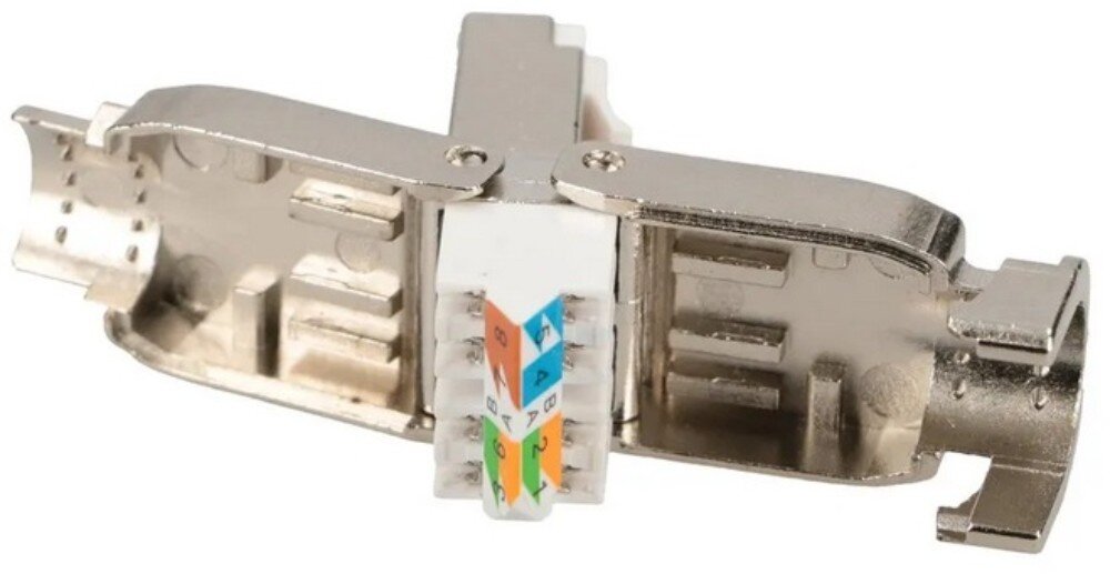 Wtyk EXTRALINK EX.17184 Otwarta metalowa obudowa wtyku sieciowego ukazująca biały moduł wewnętrzny z kolorowymi oznaczeniami przewodów