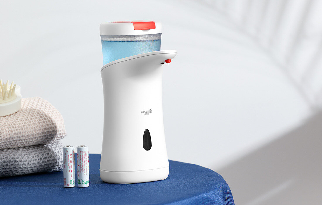 Dozownik do mydla DEERMA XS100 Bialy wydajny pojemnosc 250ml jedna doza to 1,5g wystarcza na 200 doz czestotliwosc wbudowany mikro-silnik niskie zuzycie energi inteligentny system