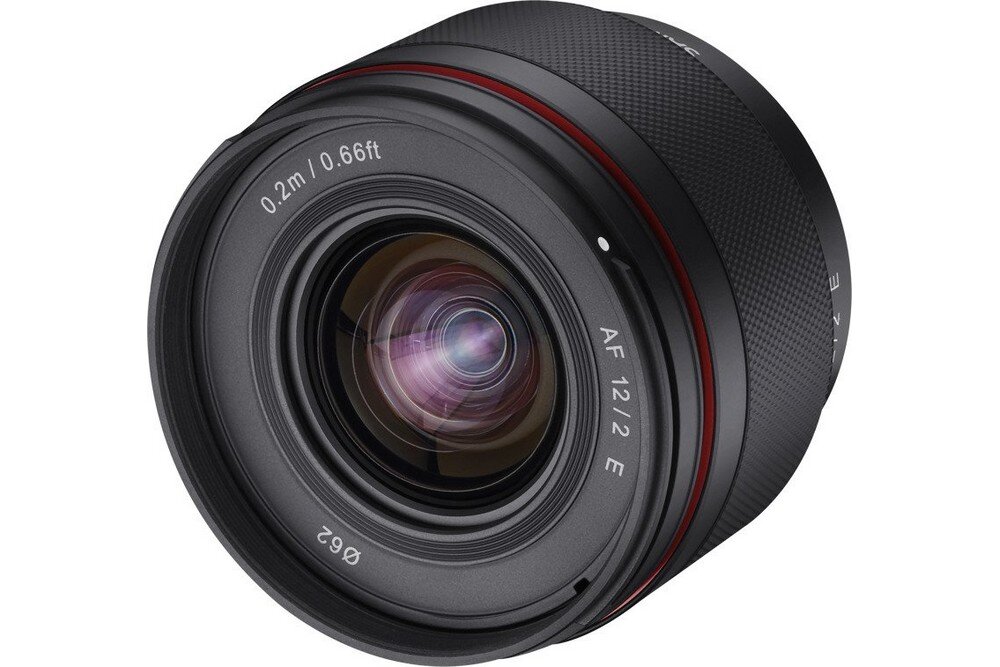 Obiektyw SAMYANG AF 12mm F2.0 ogniskowa przysłona ostrość pierścienie optyka soczewki powłoki montaż bagnet światło jasność zoom filtry waga