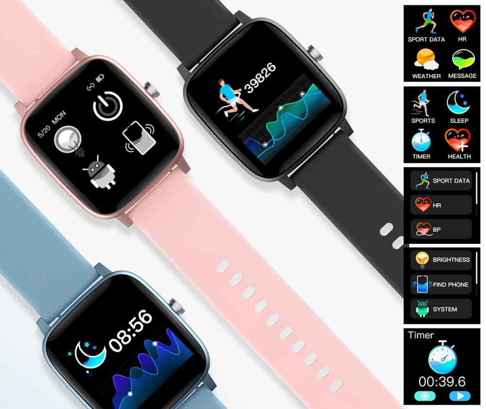 Smartwatch BEMI Ter 2 ekran bateria czujniki zdrowie sport pasek ładowanie pojemność rozdzielczość łączność sterowanie krew puls rozmowy smartfon aplikacja Czarny alarm odnalezienie zagubienie