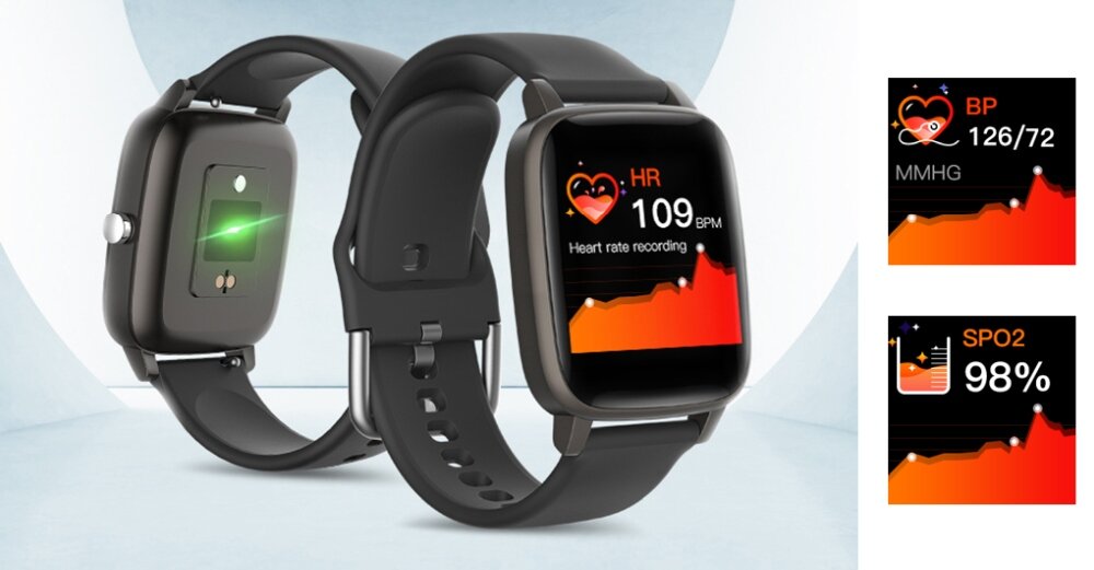 Smartwatch BEMI Ter 2 ekran bateria czujniki zdrowie sport pasek ładowanie pojemność rozdzielczość łączność sterowanie krew puls rozmowy smartfon aplikacja Czarny alarm odnalezienie zagubienie