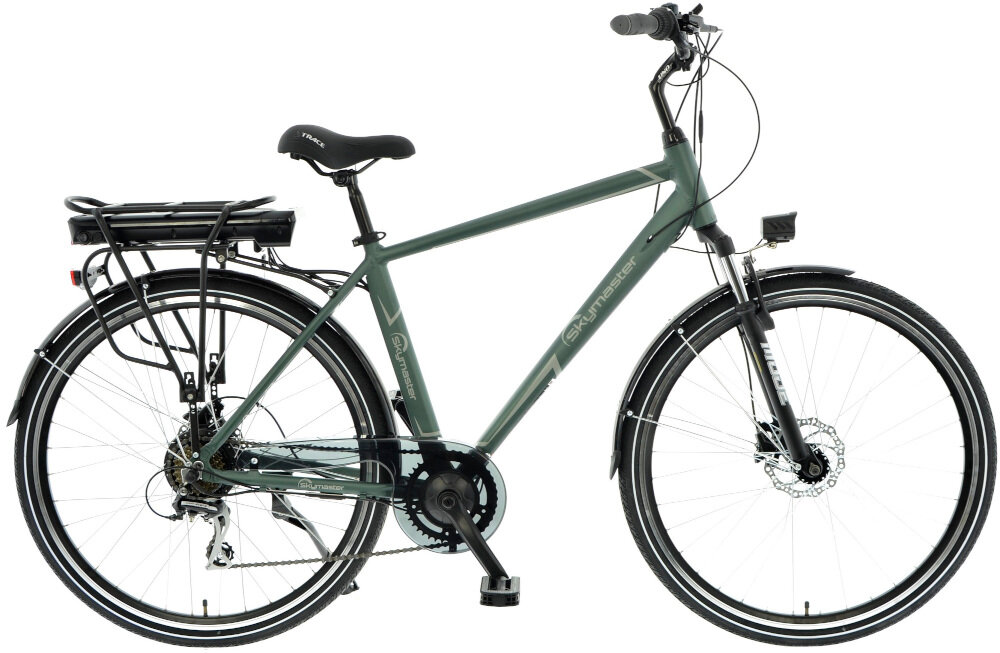 Rower elektryczny SKYMASTER Energy R1 M20 28 cali męski Zielony rowere elektryczny długie wycieczki rowerowe męski w zielonym kolorze liczne elementy poprawiające komfort użytkowania osłona na łańcuch oświetlenie stopka podzespoły SHIMANO