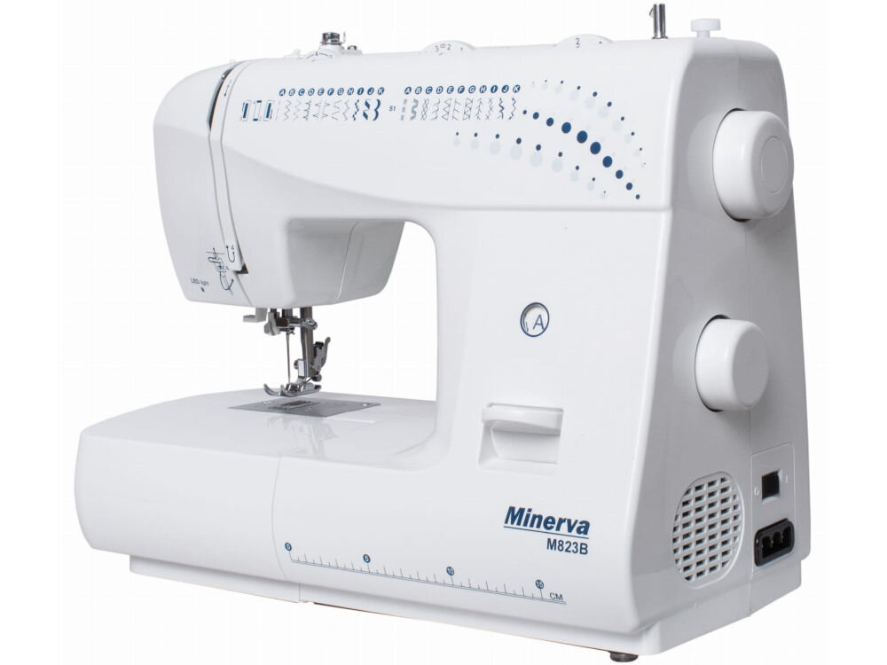 Maszyna do szycia MINERVA M823B New funkcja regulacji naprężenia nici regulacja długosci i szerokości ściegu długość ściegu do 4mm szerokość do 5mm precyzyjna praca pełna kontrola nad procesem szycia łatwiejszy do zrealizowania projekt