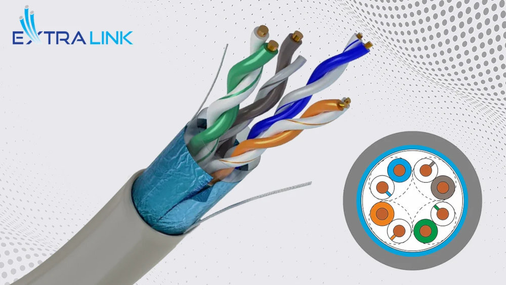 Kabel sieciowy EXTRALINK - Kabel internetowy ExtralinK skrętka, tło z wzorem technologicznych heksagonów