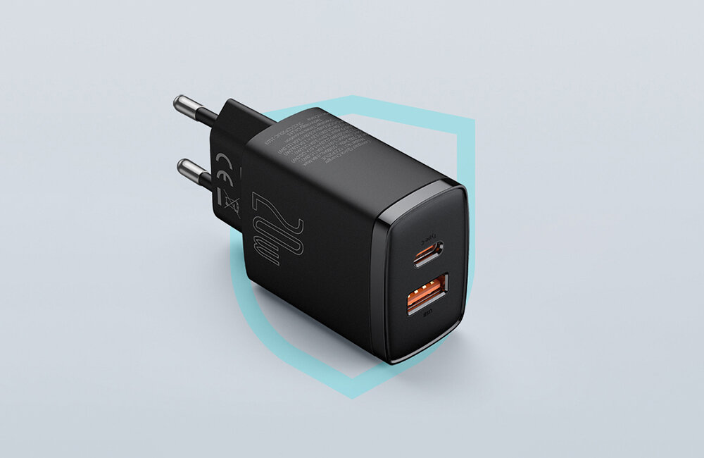 ŁADOWARKA SIECIOWA BASEUS COMPACT USB-A + USB-C 20W BIAŁA moc dostosowanie
