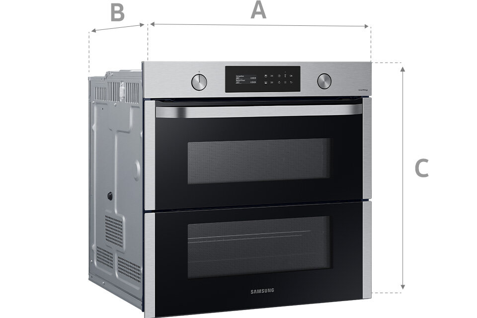 Zdjęcie przedstawiające piekarnik z wymiarami Zdjęcie przedstawiające piekarnik z wymiarami