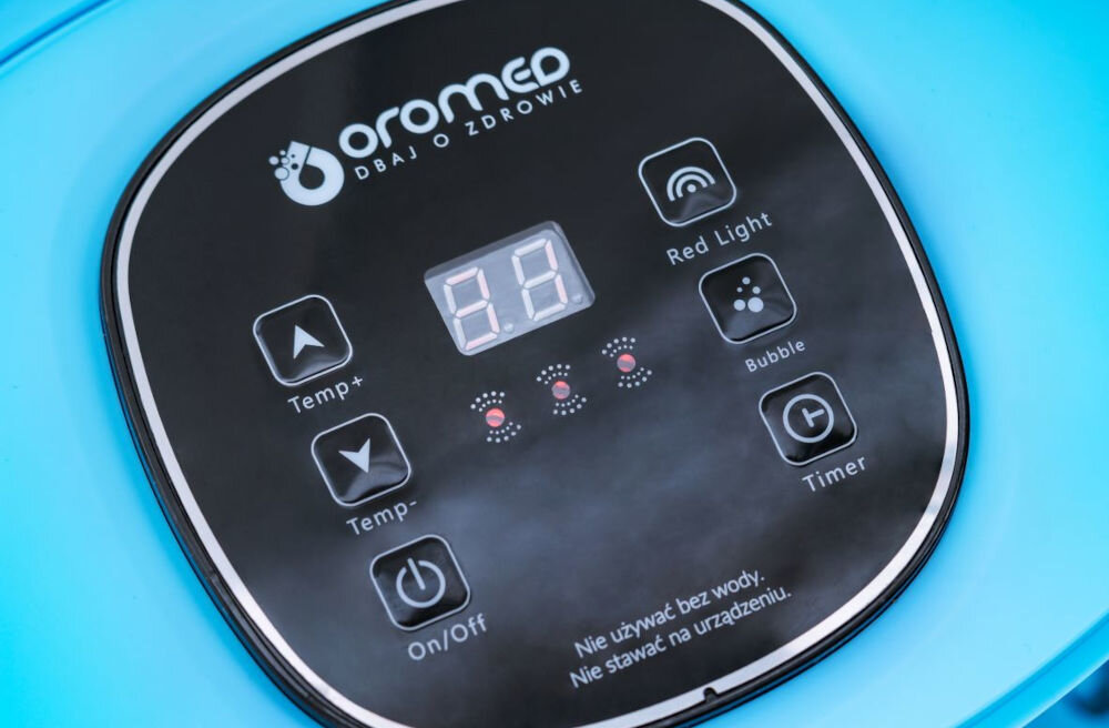 Masażer do stóp HI-TECH MEDICAL Oro-Water Relax cyfrowa regulacja temperatury dostosowanie kąpieli indywidualne preferencje optymalne warunki czerwone światło wyjmowane rolki masujące łagodzenie bólu stóp poprawa krążenia krwi korzystny dla zdrowia stóp