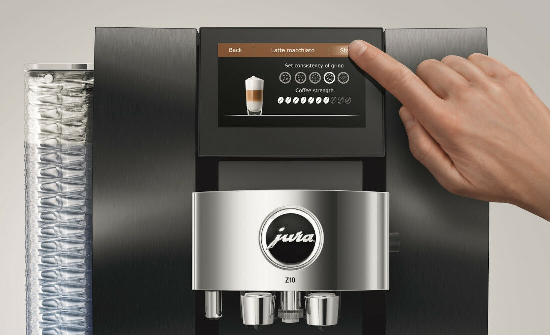 Ekspres JURA Z10 Aluminium Black EA sztuczna inteligencja Rotary Selection od 4 do 8 ulubionych produktow zapamietuje funkcja rozpoznania napojow