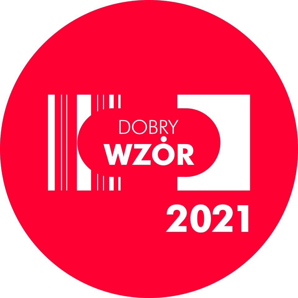 Nagroda Dobry Wzór Czerwona ikonka z nagrodą Dobry Wzór 2021 w kategorii Dom