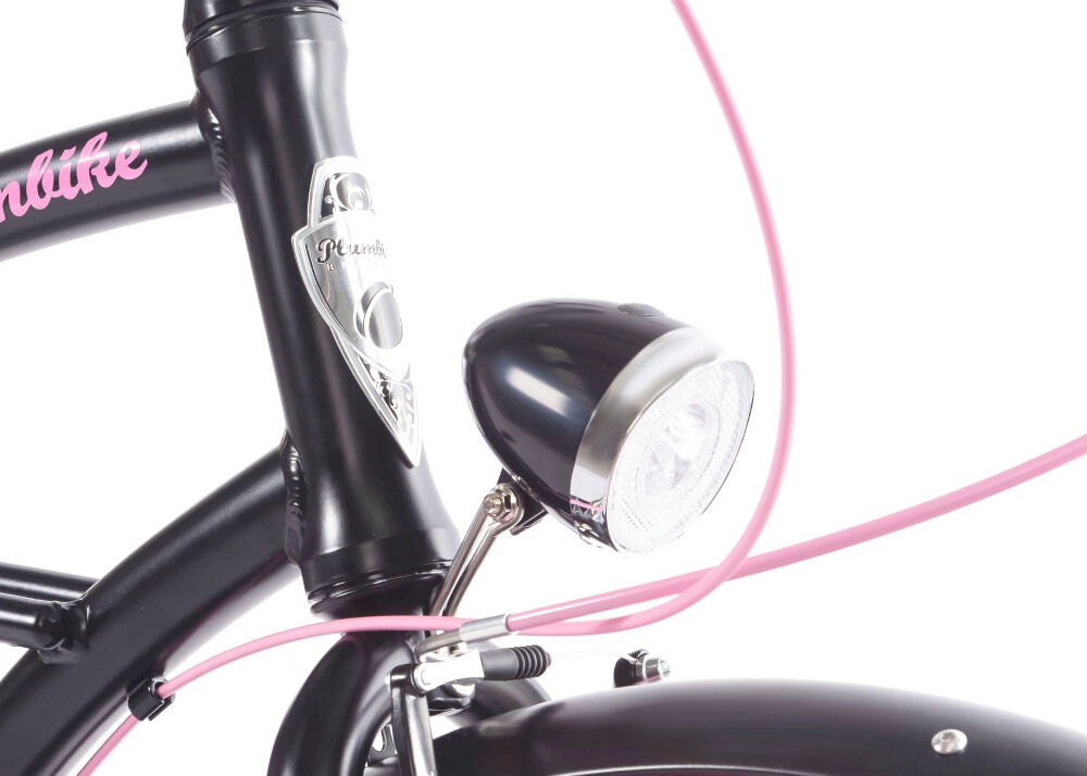 Rower miejski PLUMBIKE La Donna Night Heart 7B 26 cali damski Czarny oświetlenie LED retro design przedniej lampy