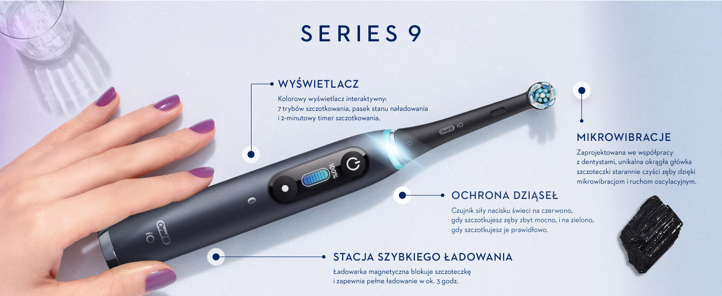 SZCZOTECZKA ELEKTRYCZNA DO ZĘBÓW Z TECHNOLOGIĄ MAGNETYCZNĄ ORAL-B IO 9 czarny technologia