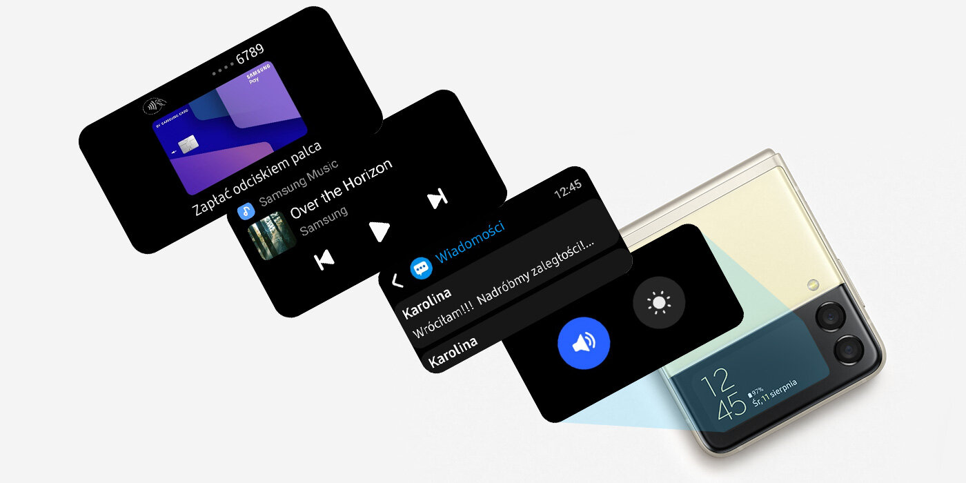 Ekran zewnętrzny w składanym Galaxy Z Flip3 5G został powiększony, dzięki czemu masz do niego swobodny dostęp. Sprawdź na własne oczy w Media Expert.