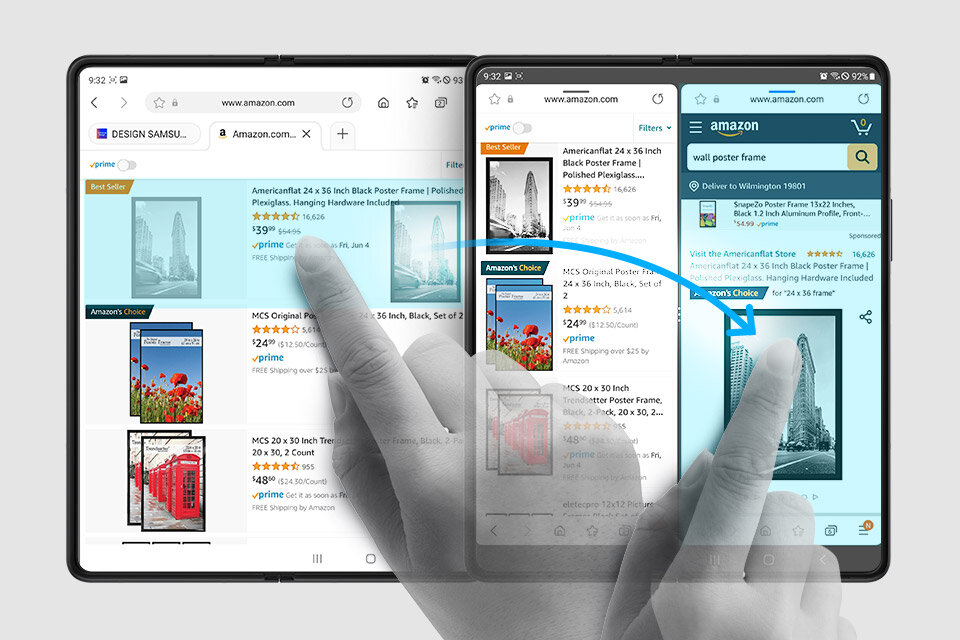 Steruj ułożeniem aplikacji na ekranie Samsung Z Fold3 5G łatwo i wygodnie poprzez ich przeciąganie.