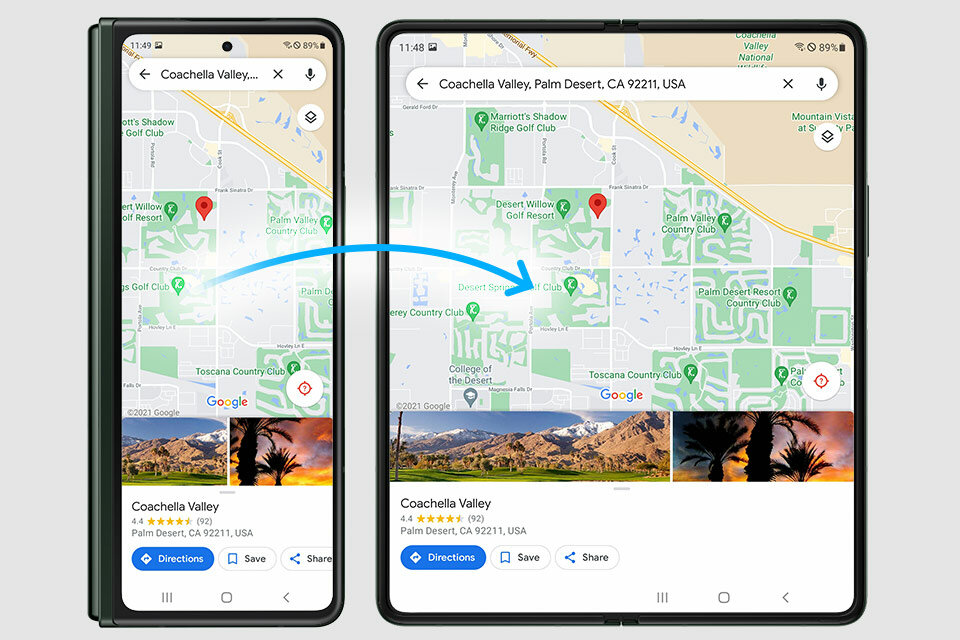 Nowy składany smartfon Z Fold 3 5G marki Samsung zachowuje ciągłość aplikacji przy zmianie ekranu z zewnętrznego na główny i odwrotnie. Zamów w sklepie Media Expert.