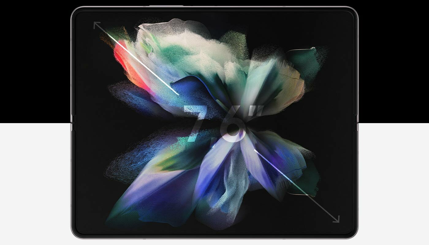 Rozkładany telefon Samsung Galaxy Z Fold3 5G oferuje ekran główny 7,6 cala, z którym możesz korzystać z telefonu niczym z tabletu.