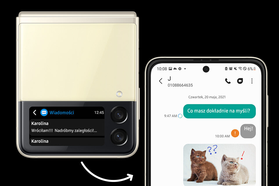 Odpowiadanie na wiadomości z użyciem Galaxy Z Flip3 5G jest jeszcze prostsze, nie musisz go nawet rozkładać. Sprawdź jak leży w ręce odwiedzając sklep Media Expert. Odpowiadanie na wiadomości z użyciem Galaxy Z Flip3 5G jest jeszcze prostsze, nie musisz go nawet rozkładać. Sprawdź jak leży w ręce odwiedzając sklep Media Expert.