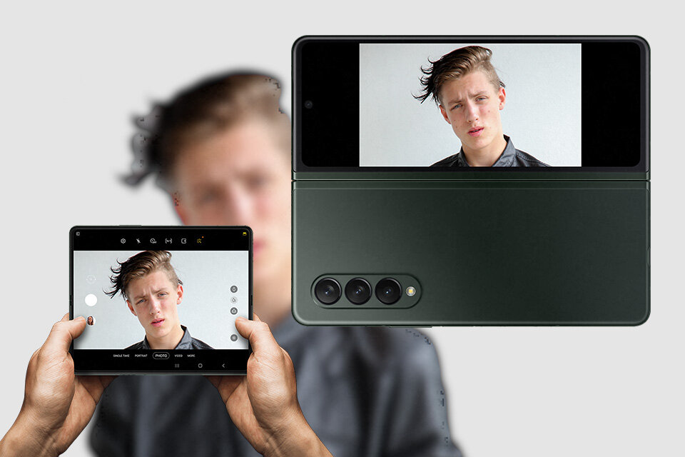 Wykorzystaj ekran zewnętrzny i twórz wyjątkowe zdjęcia portretowe z nowym telefonem składanym Samsung Galaxy Z Fold 3 5G. Wykorzystaj ekran zewnętrzny i twórz wyjątkowe zdjęcia portretowe z nowym telefonem składanym Samsung Galaxy Z Fold 3 5G.