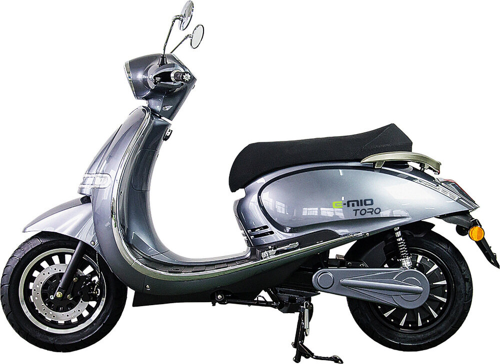 Skuter elektryczny E-MIO Toro Srebrny hamulce dwutłoczkowe tarczowe