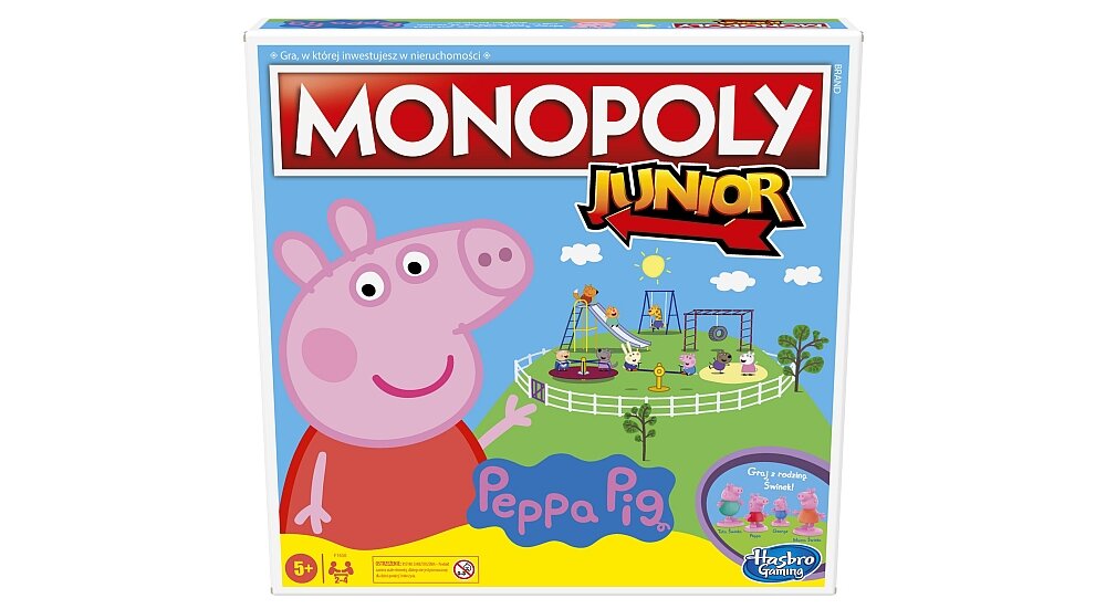 Gra planszowa HASBRO Monopoly Junior Świnka Peppa pionki plansza elementy zasady zabawa rodzina wieczór przyjaciele rozrywka