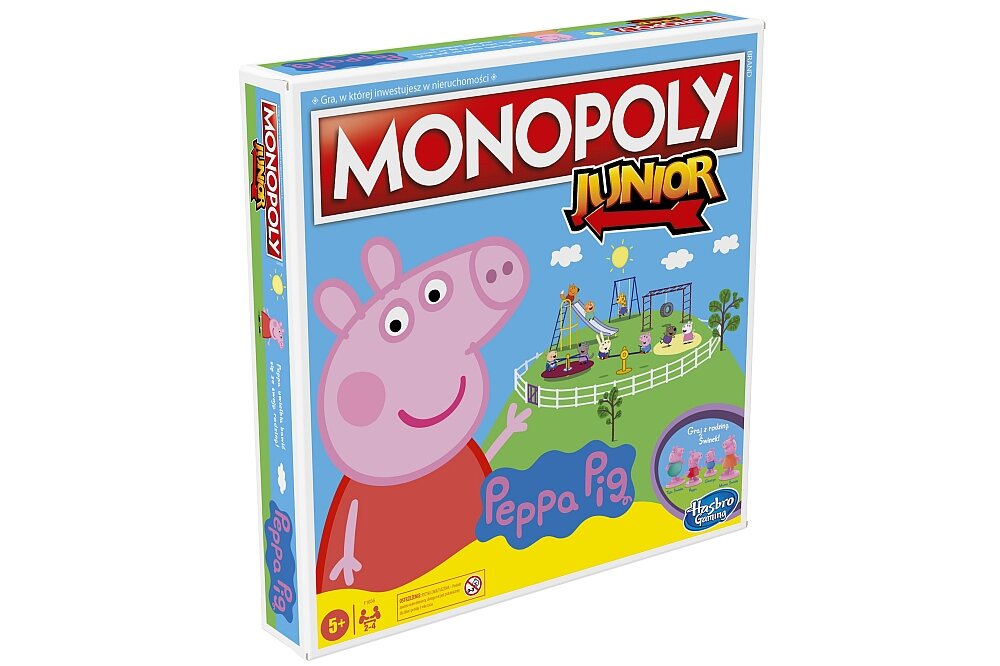 Gra planszowa HASBRO Monopoly Junior Świnka Peppa pionki plansza elementy zasady zabawa rodzina wieczór przyjaciele rozrywka