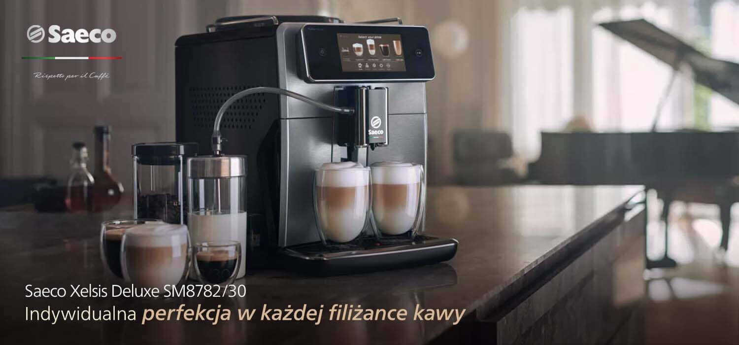Na zdjęciu znajduje się ekspres Saeco Xselsis Deluxe, model SM8782/30 Na zdjęciu znajduje się ekspres Saeco Xselsis Deluxe, model SM8782/30
