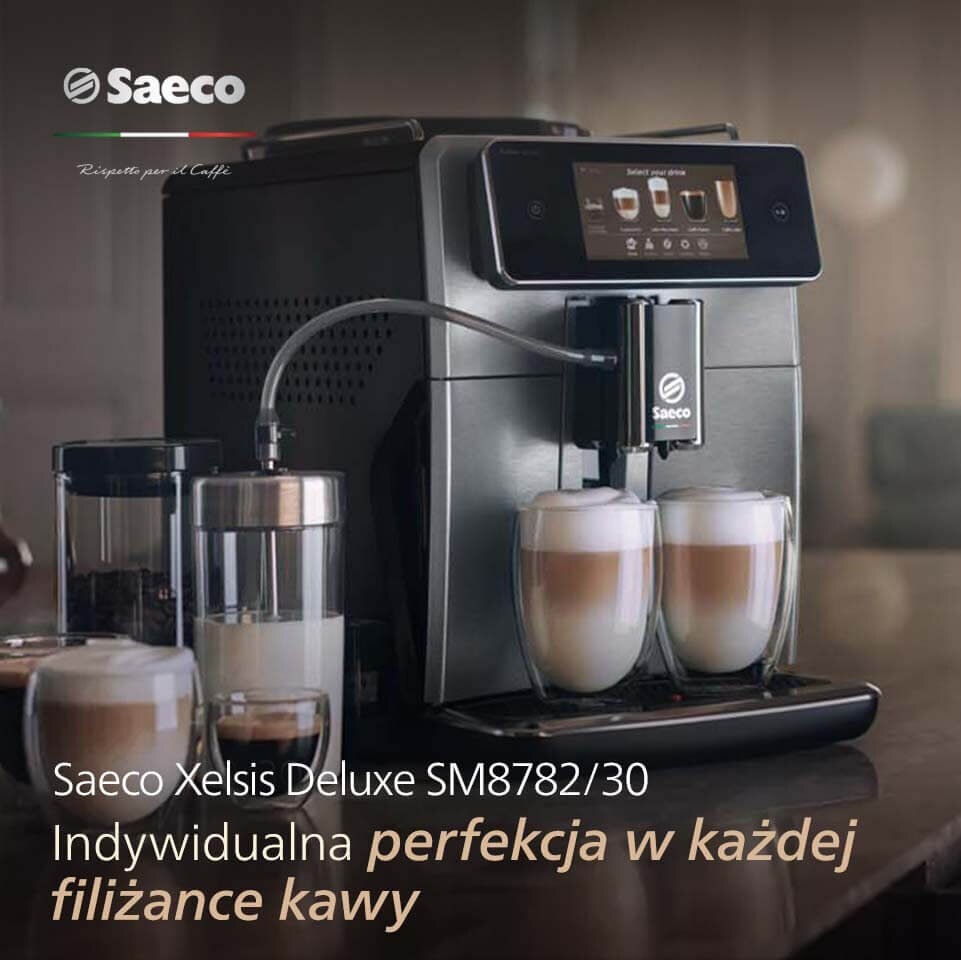 Na zdjęciu znajduje się ekspres Saeco Xselsis Deluxe, model SM8782/30 Na zdjęciu znajduje się ekspres Saeco Xselsis Deluxe, model SM8782/30
