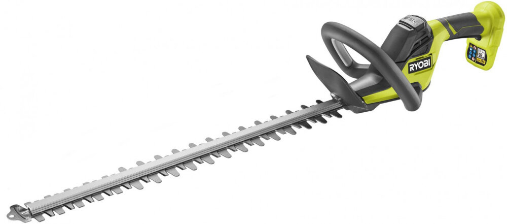 Nożyce do żywopłotu RYOBI RY18HT55A-0 akumulatorowe nożyce na białym tle do regularnego formowania i przycinania krzewów, żywopłotów oraz gęstych roślin ozdobnych szybkie porządkowanie zieleni bez użycia przewodów zasilanie akumulatorowe swoboda ruchu lepsza kontrola nad narzędziem do wygodnego wykonywania prac sezonowych