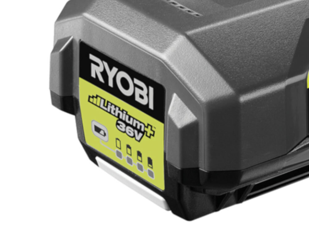 Akumulator RYOBI BPL3620D 2Ah 36V, odporność, poziom, LED, uderzenia, rozładowanie, Białe tło, zbliżenie na wskaźniki LED wskazujące poziom naładowania