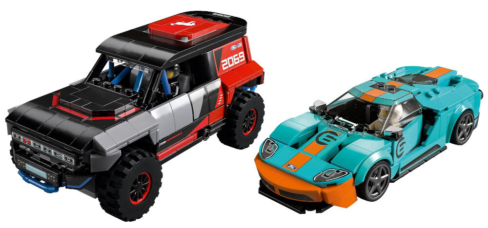 LEGO Speed Champions Ford GT Heritage Edition i Bronco R 76905 sprzyja koncentracji wspiera kreatywne myślenie koordynację wzrokowo-ruchową rozwija zdolności manualne podkręca wyobraźnię dziecka uczy zdolności wcielania się w role