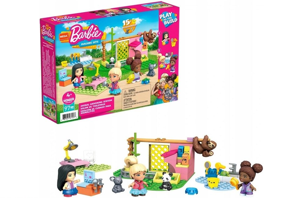 Klocki plastikowe Barbie Mega Construx Salon zwierząt GYH09 Bezpieczne przechowywanie