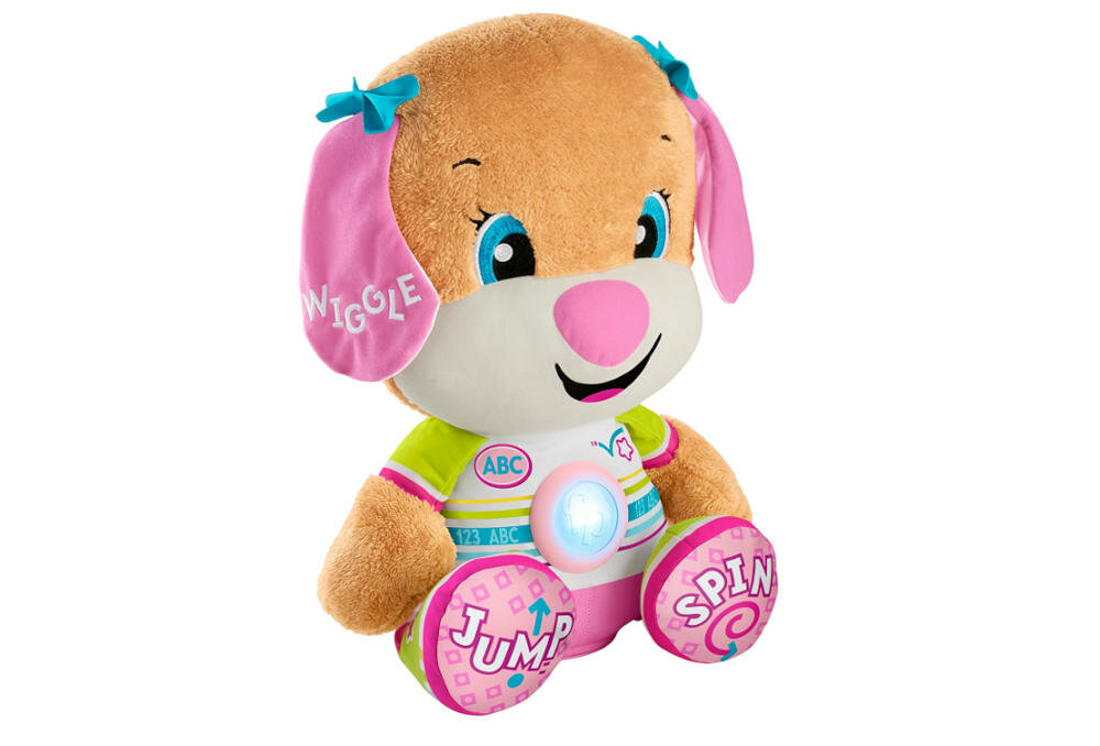 FISHER-PRICE-WIELKA-SIOSTRZYCZKA podświetlany brzuszek siostrzyczka piosenki wypowiedzi poziomy nauka liczenie literki odgłosy zwierząt