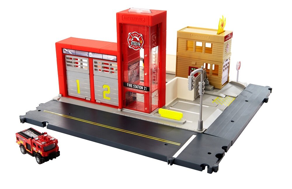 ZABAWKA MATCHBOX PRAWDZIWE PRZYGODY REMIZA STRAŻACKA ŚWIATŁA I DŹWIĘKI HBD76 Załóż własne miasto z Matchbox