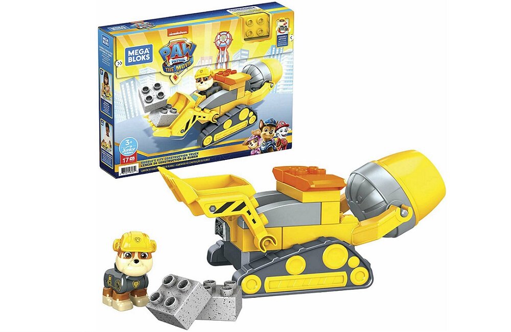 Klocki plastikowe MATTEL Mega Bloks Psi Patrol Spycharko betoniarka Rubble GYW91 Dla małego fana Psiego Patrolu Jedynym ograniczeniem podczas zabawy będzie dziecięca wyobraźnia Wygodne przechowywanie