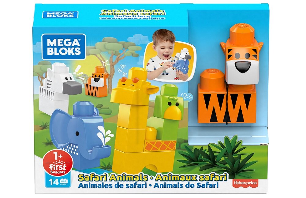 KLOCKI MEGA BLOKS FIRST BUILDERS ZWIERZĄTKA SAFARI ZESTAW KLOCKÓW GWP97 Odpowiednie dla najmłodszych
