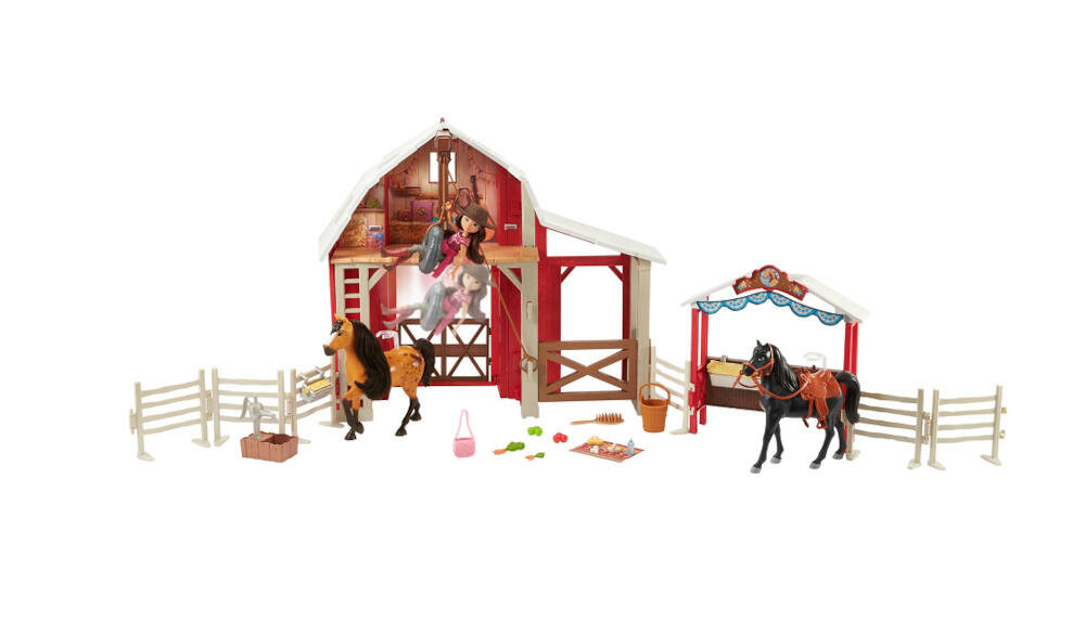 MATTEL-MUSTANG-STAJNIA-HBT16 opakowanie lalka koniki akcesoria instrukcja karta gwarancyjna