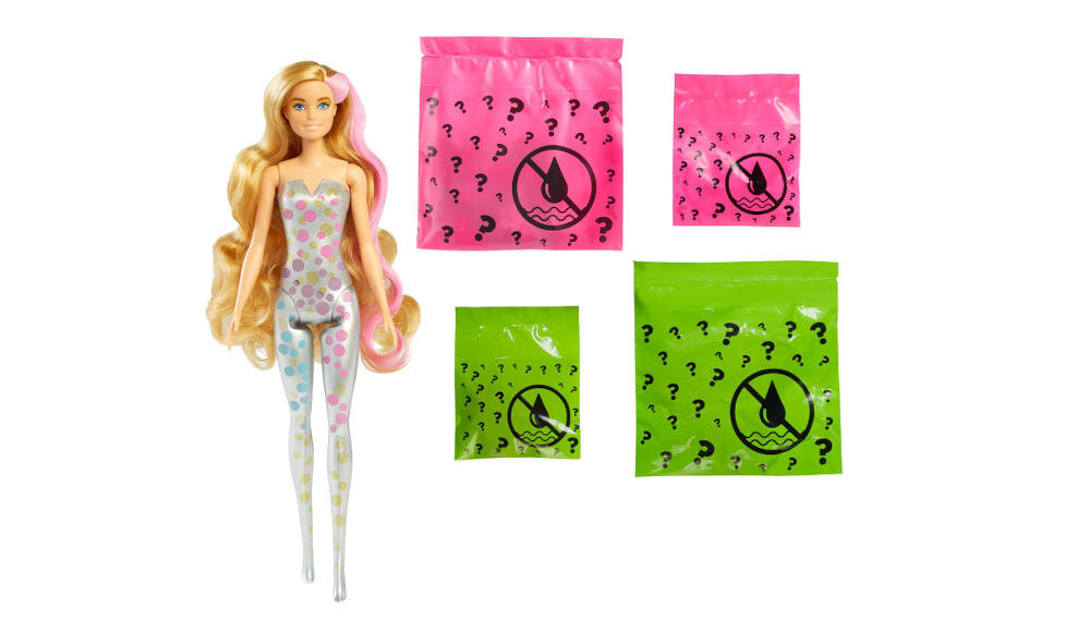 MATTEL-Color-Reveal-Imprezowa zabawa magiczne opakowania niespodzianka torebka tubka lalka farbka konfetti