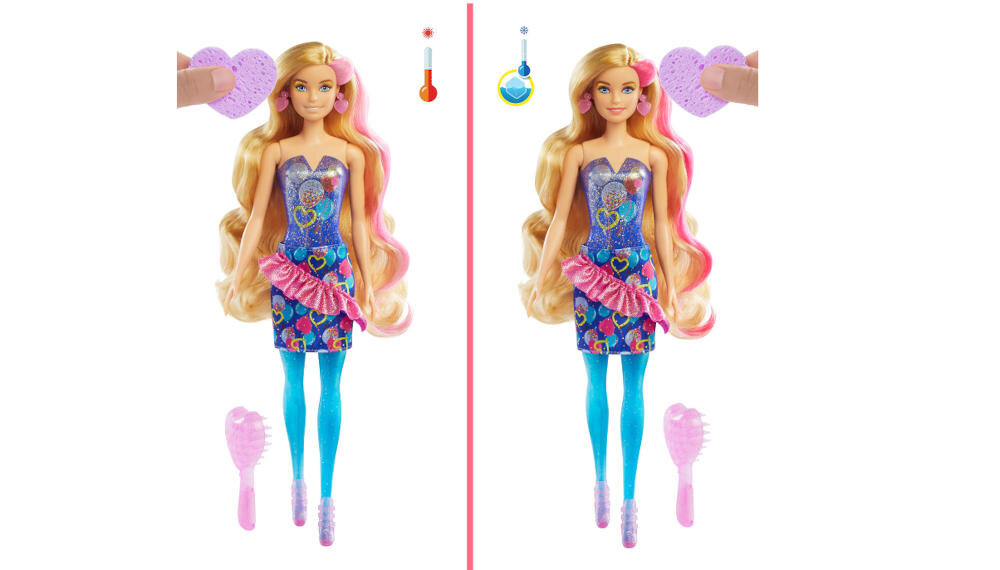 MATTEL-Color-Reveal-Imprezowa temperatura woda ciepła zimna lalka kolor oczy skóra nogi fryzura gorsecik