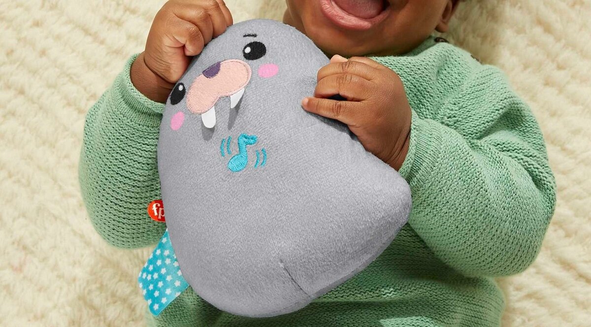 Maskotka FISHER PRICE Mors Uspokajacz z wibracjami GRT91 generator białego szumu przenośny uspokajacz uspokajacz podróżny prezent upominek podarunek baby shower wyprawka chłopcy dziewczynki przytulanka mors uspokajacz usypiacz usypianka fisher price uspokajacz morsik