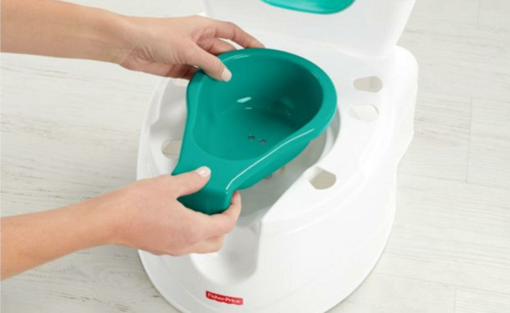 FISHER-PRICE-NOCNICZEK nocniczek zbiornik osłona pryskanie czyszczenie szybko wygodnie