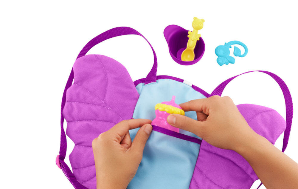 MATTEL-BABY-NOSIDELKO-HBH45 akcesoria potrzebne kieszonka nosidełko zabawka butelka