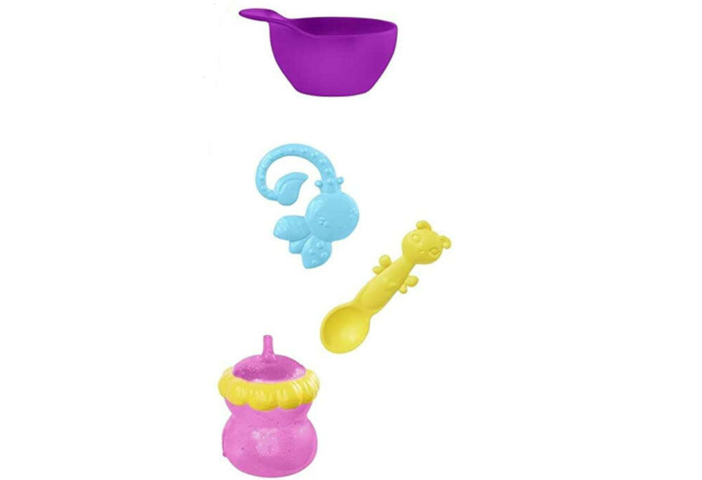 MATTEL-BABY-NOSIDELKO-HBH45 dobry nastrój maluch jedzenie zabawka miseczka łyżeczka butelka woda zabawka nuda