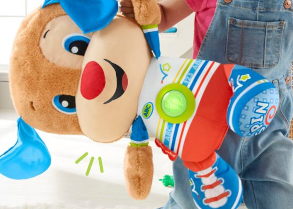 FISHER PRICE Ucz się i śmiej Wielki Szczeniaczek HCJ17 przytulanka tulenie nauka zabawa dotyk dziecko piosenki wypowiedzi słowa części ciała kolory kształty