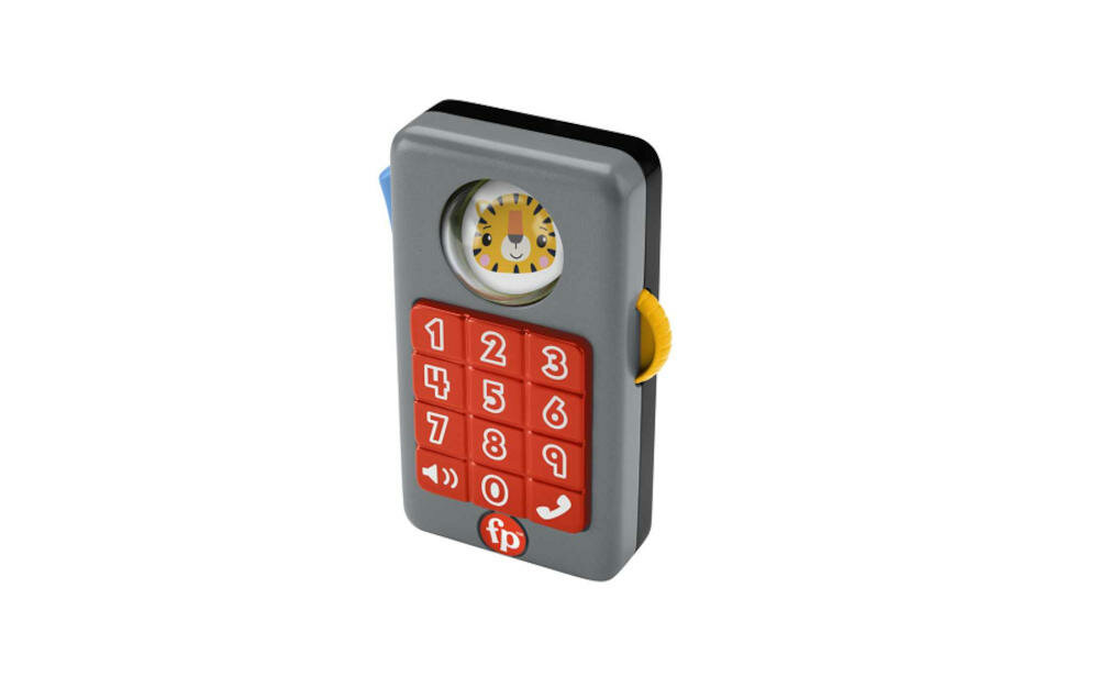 MATTEL-FISHER-PRICE-WYOBRAZNIA-HFJ95 telefon rozmowy kolorowe światełka dźwięki podświetlane klawisze wesołe dźwięki kuleczka przełącznik pokrętło