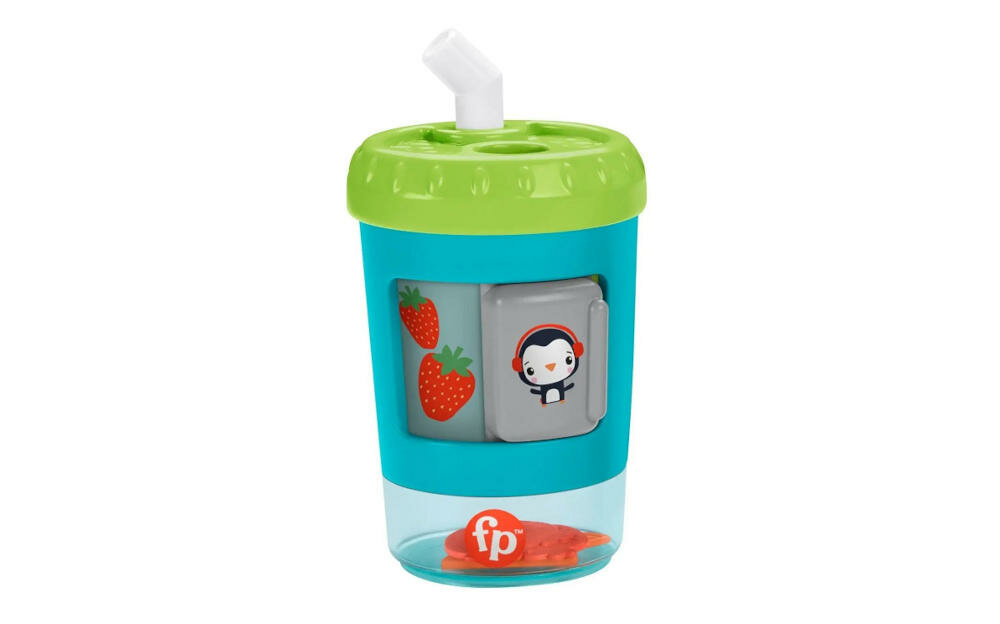 MATTEL-FISHER-PRICE-WYOBRAZNIA-HFJ95 kubeczek słomka suwak grzechotka pokrywka zabawa wyobraźnia
